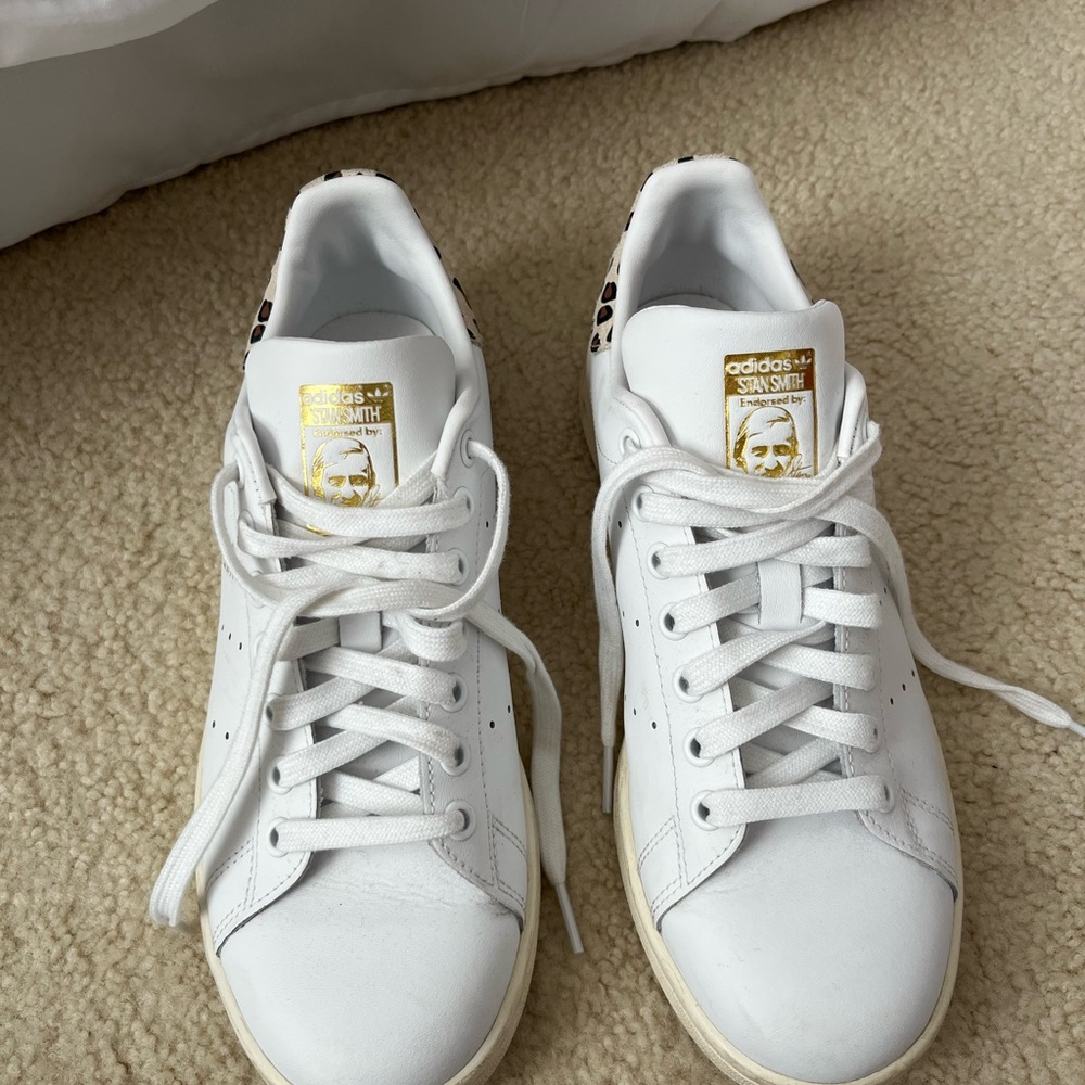 adidas White Stan Smith Sneakers with Gold Logo